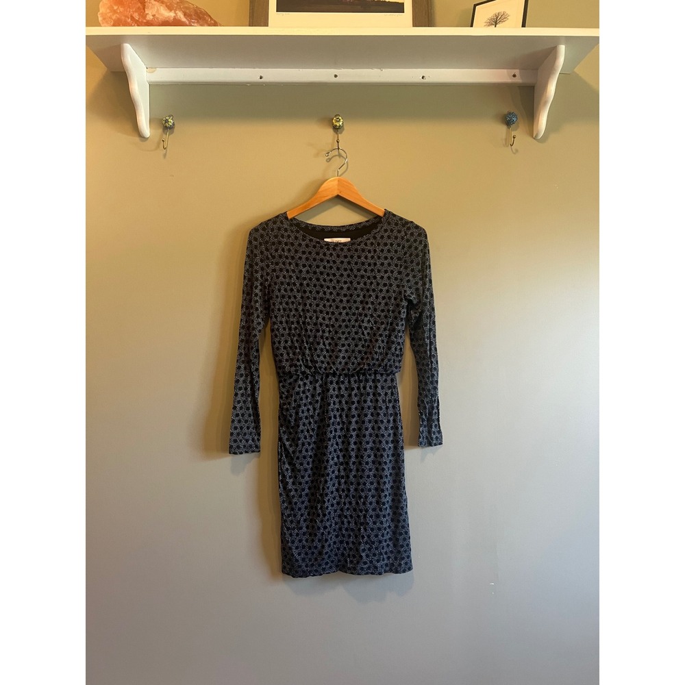 Ann Taylor Loft Womens XS Black White Geometric Dot Long Sleeve Blouson Dress